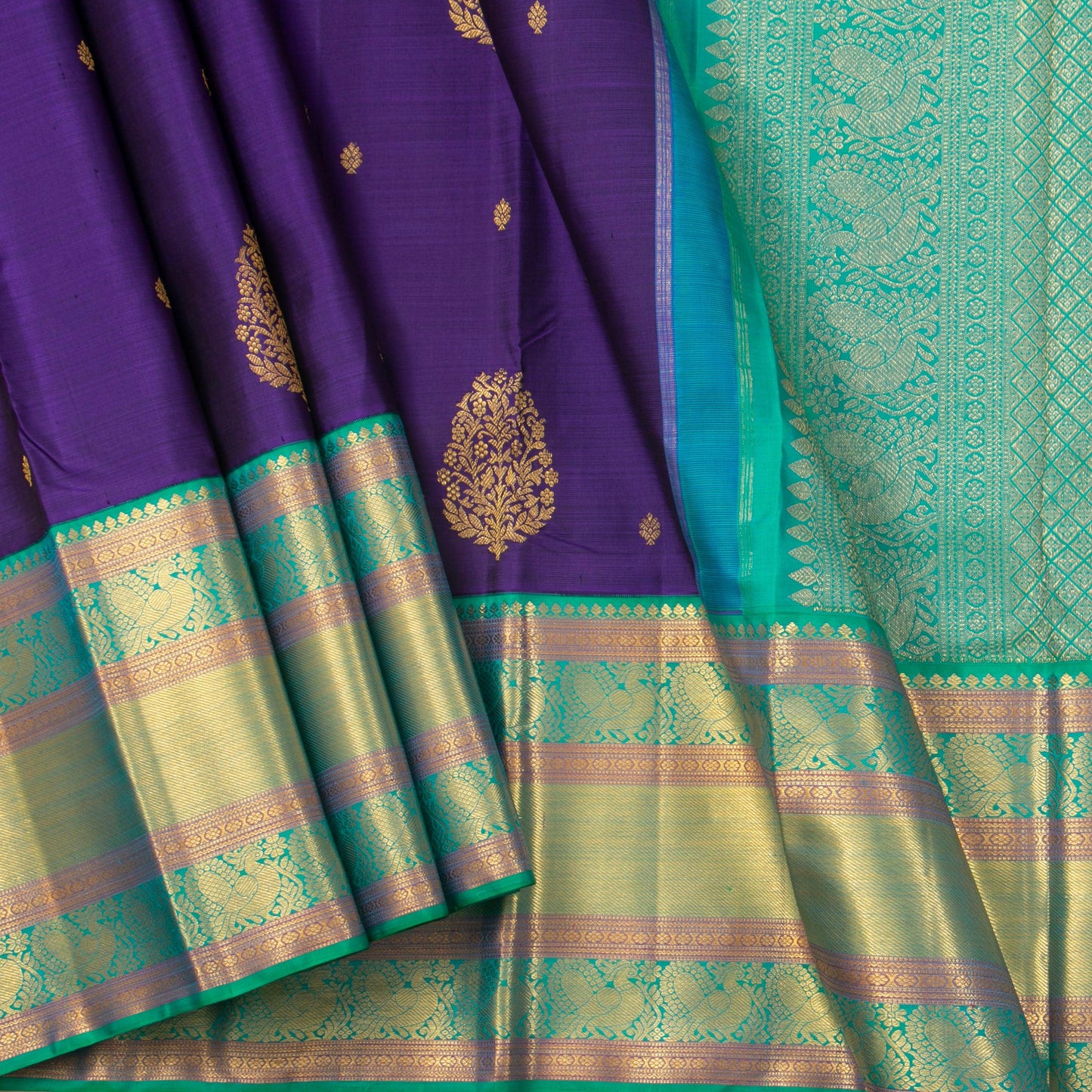 Violet And Sea Green Kanchipuram Silk Saree For Wedding Wear PV NYC 1266 - Silk Sari - Panjavarnam PV NYC 1266
