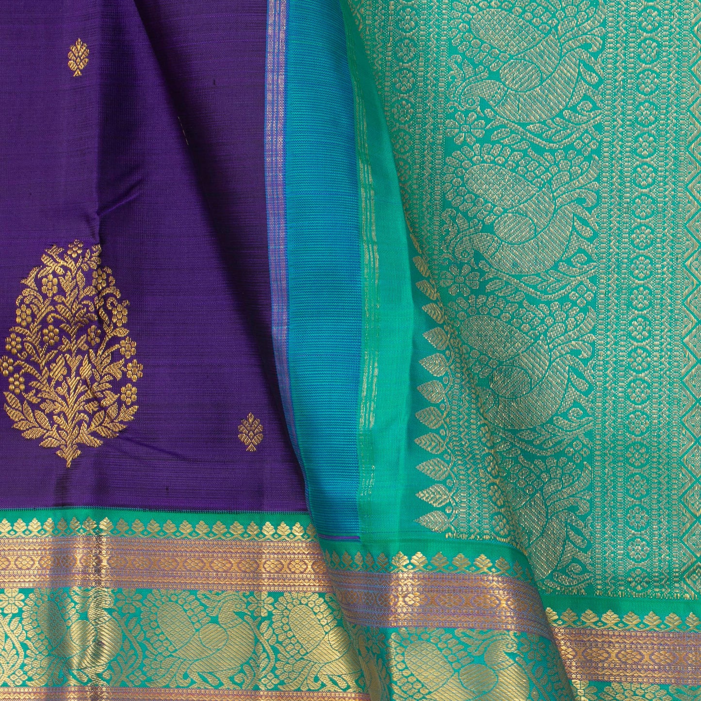 Violet And Sea Green Kanchipuram Silk Saree For Wedding Wear PV NYC 1266 - Silk Sari - Panjavarnam PV NYC 1266