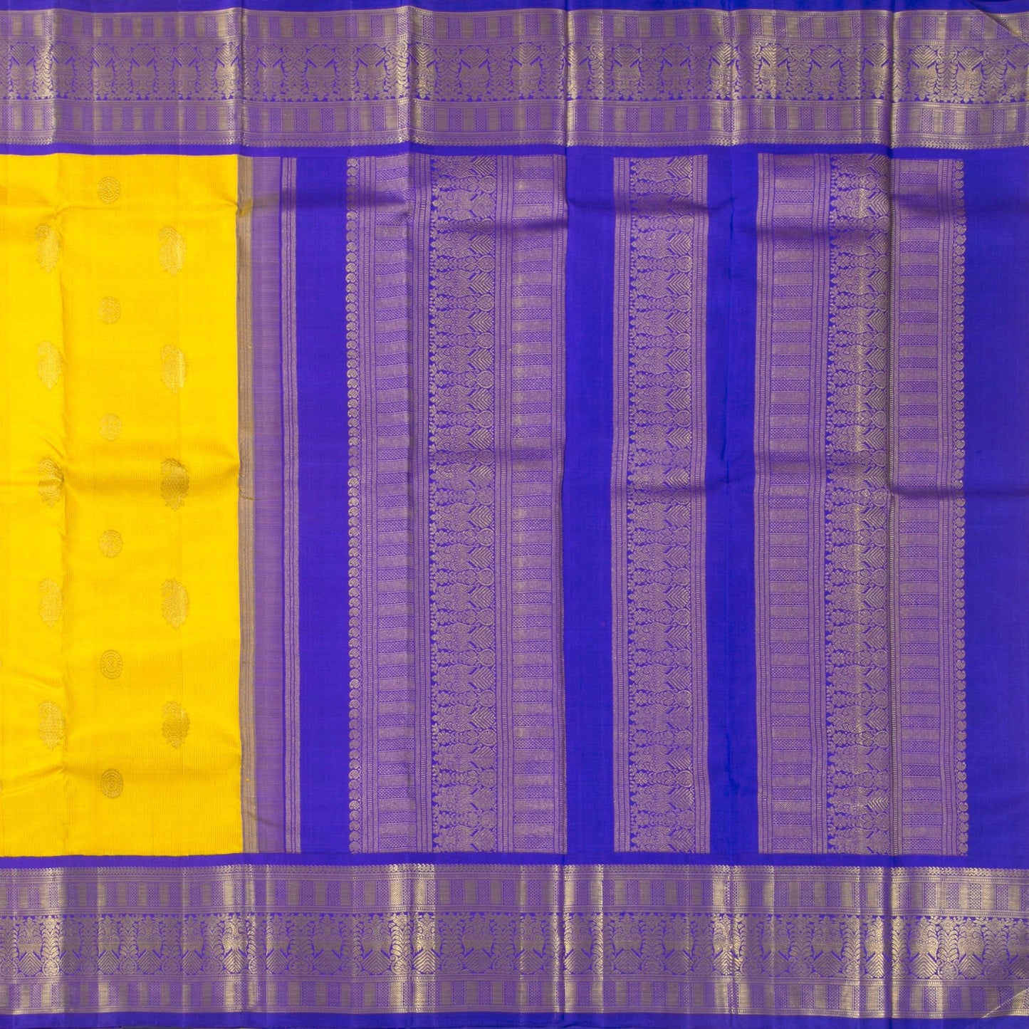 Yellow And Blue Kanchipuram Silk Saree Vairaoosi For Wedding Wear PV NYC 1361 - Silk Sari - Panjavarnam PV NYC 1361
