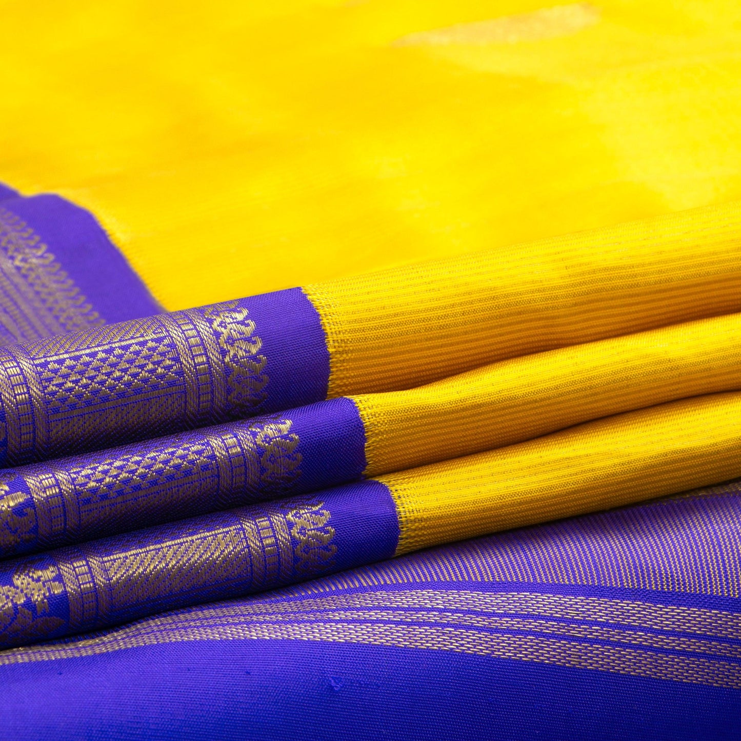 Yellow And Blue Kanchipuram Silk Saree Vairaoosi For Wedding Wear PV NYC 1361 - Silk Sari - Panjavarnam PV NYC 1361