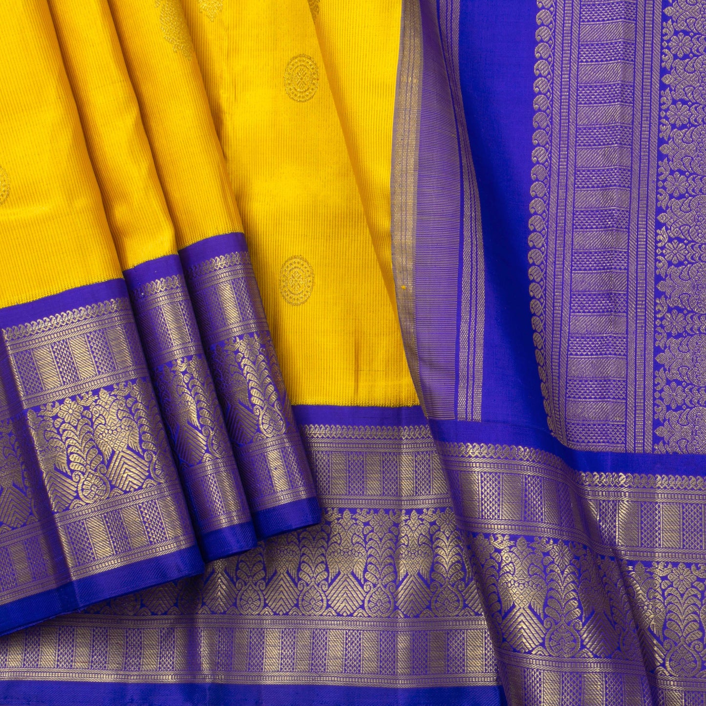 Yellow And Blue Kanchipuram Silk Saree Vairaoosi For Wedding Wear PV NYC 1361 - Silk Sari - Panjavarnam PV NYC 1361
