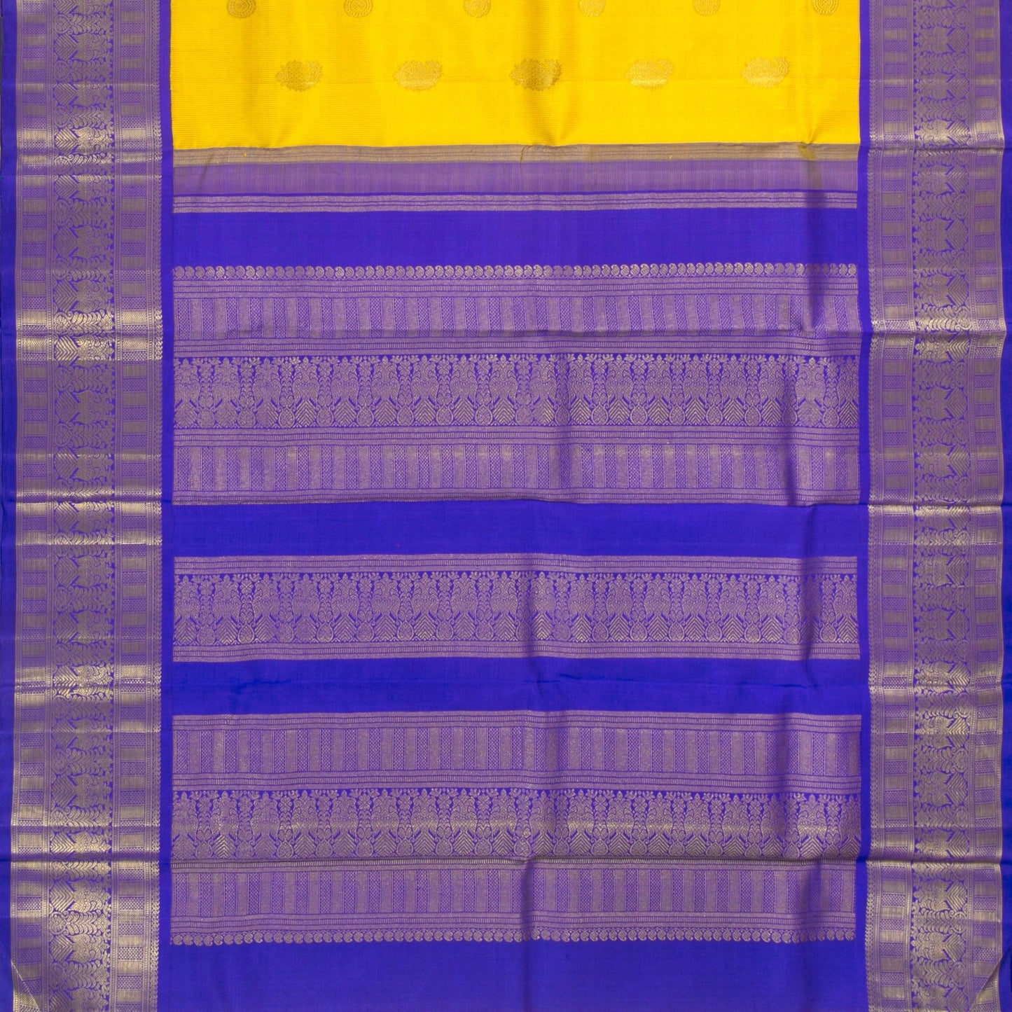 Yellow And Blue Kanchipuram Silk Saree Vairaoosi For Wedding Wear PV NYC 1361 - Silk Sari - Panjavarnam PV NYC 1361