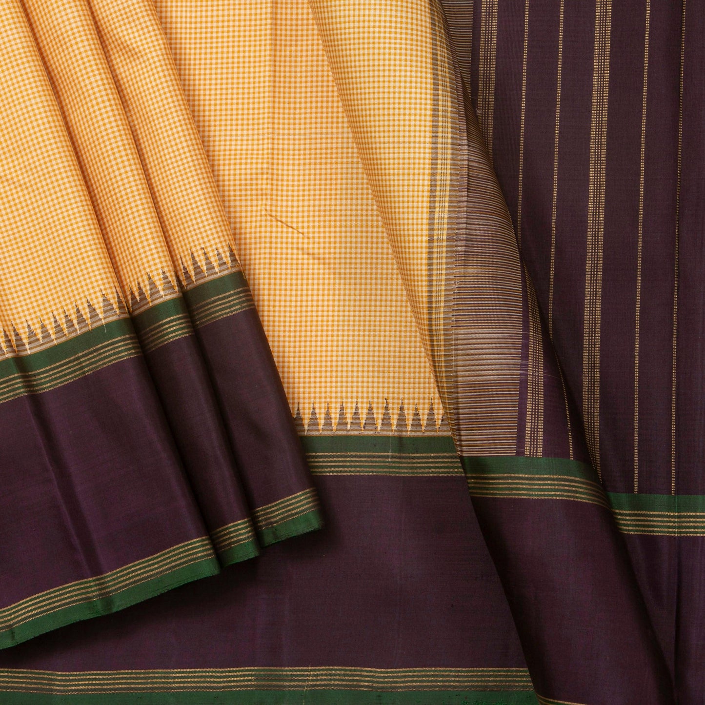 Yellow And Brown Kanchipuram Silk Saree For Festive Wear PV NYC 1346 - Silk Sari - Panjavarnam PV NYC 1346