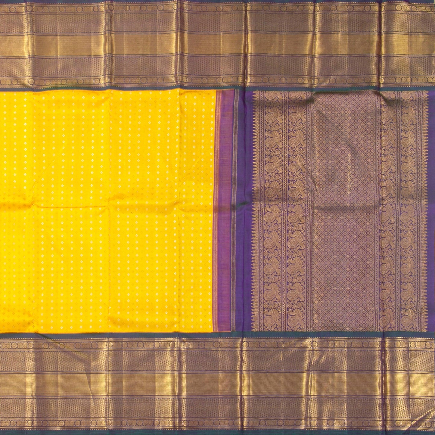 Yellow And Green Kanchipuram Silk Saree For Wedding Wear PV NYC 1396 - Silk Sari - Panjavarnam PV NYC 1396