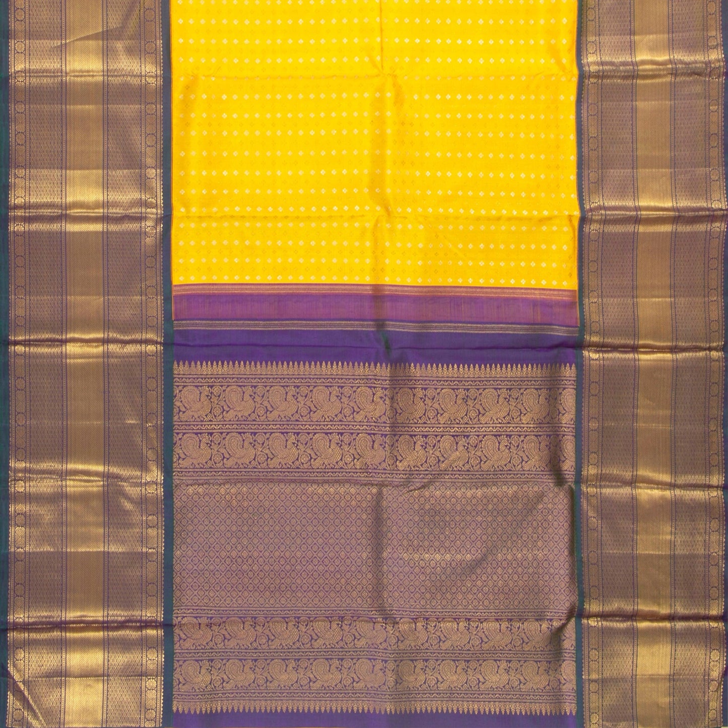 Yellow And Green Kanchipuram Silk Saree For Wedding Wear PV NYC 1396 - Silk Sari - Panjavarnam PV NYC 1396