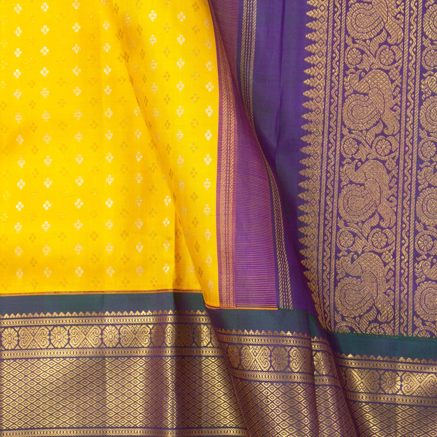 Yellow And Green Kanchipuram Silk Saree For Wedding Wear PV NYC 1396 - Silk Sari - Panjavarnam PV NYC 1396