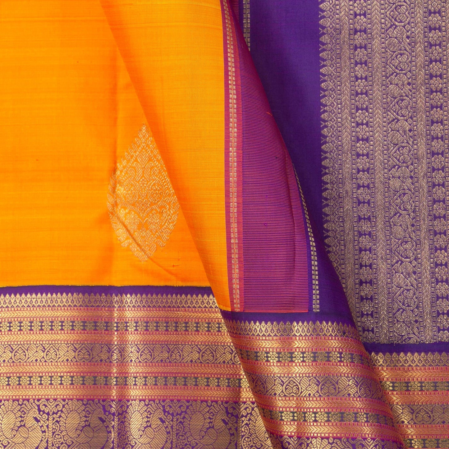 Yellow And Purple Kanchipuram Silk Saree For Wedding Wear PV NYC 1319 - Silk Sari - Panjavarnam PV NYC 1319