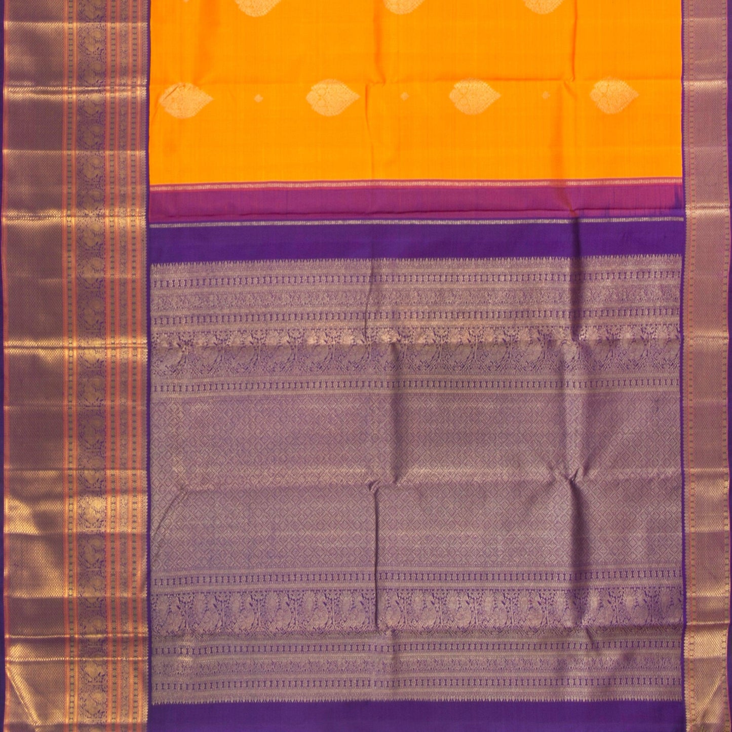 Yellow And Purple Kanchipuram Silk Saree For Wedding Wear PV NYC 1319 - Silk Sari - Panjavarnam PV NYC 1319
