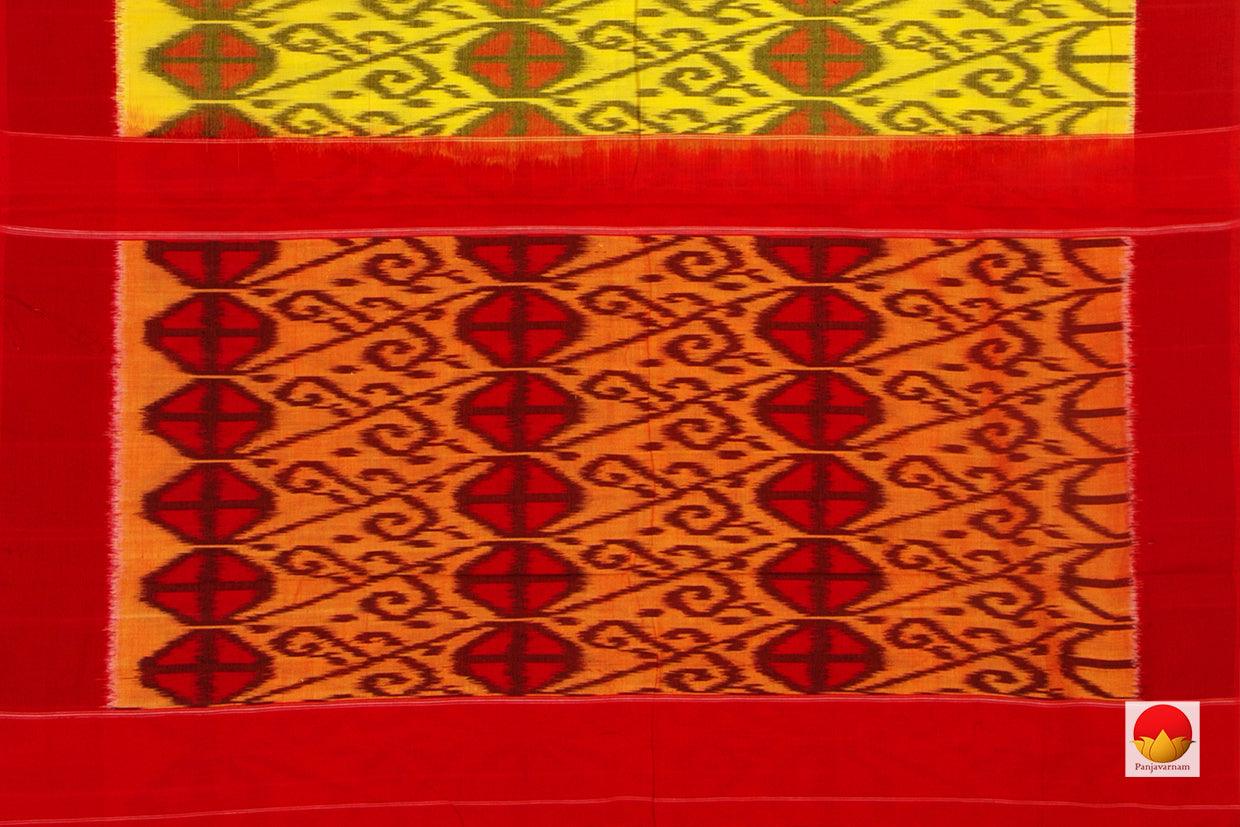 Yellow And Red Pochampally Ikkat Cotton Saree Handwoven SC 136 - Cotton Saree - Panjavarnam