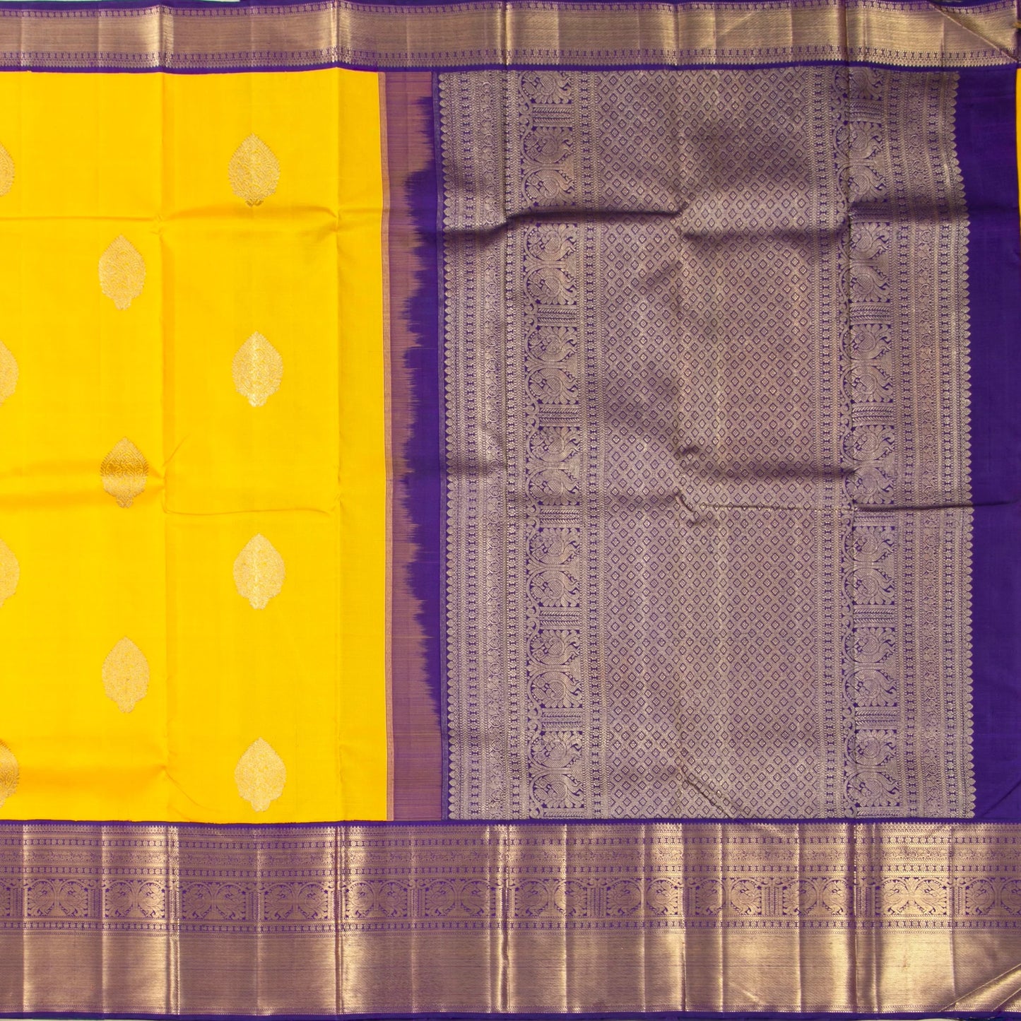 Yellow And Violet Kanchipuram Silk Saree For Wedding Wear PV NYC 1481 - Silk Sari - Panjavarnam PV NYC 1481