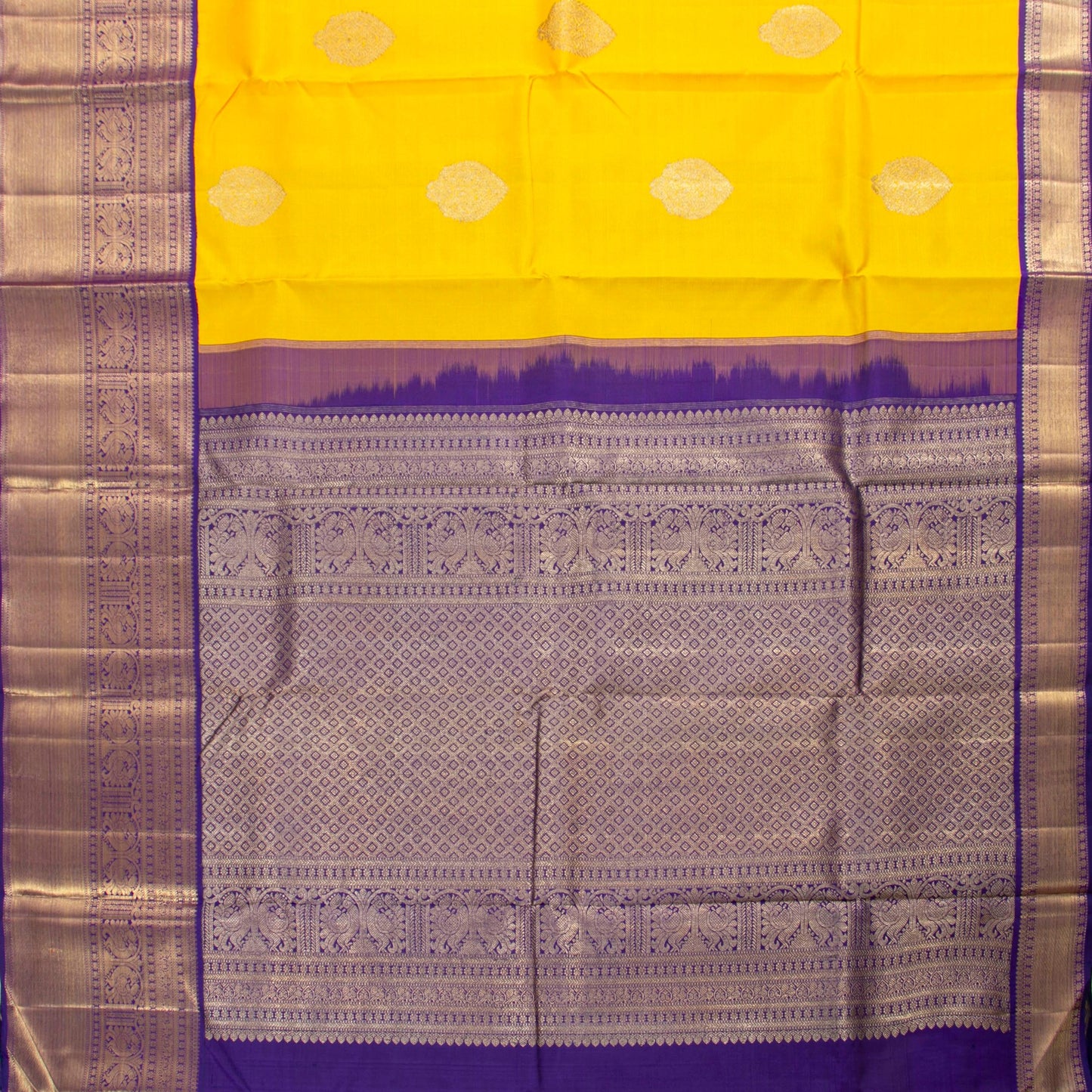 Yellow And Violet Kanchipuram Silk Saree For Wedding Wear PV NYC 1481 - Silk Sari - Panjavarnam PV NYC 1481