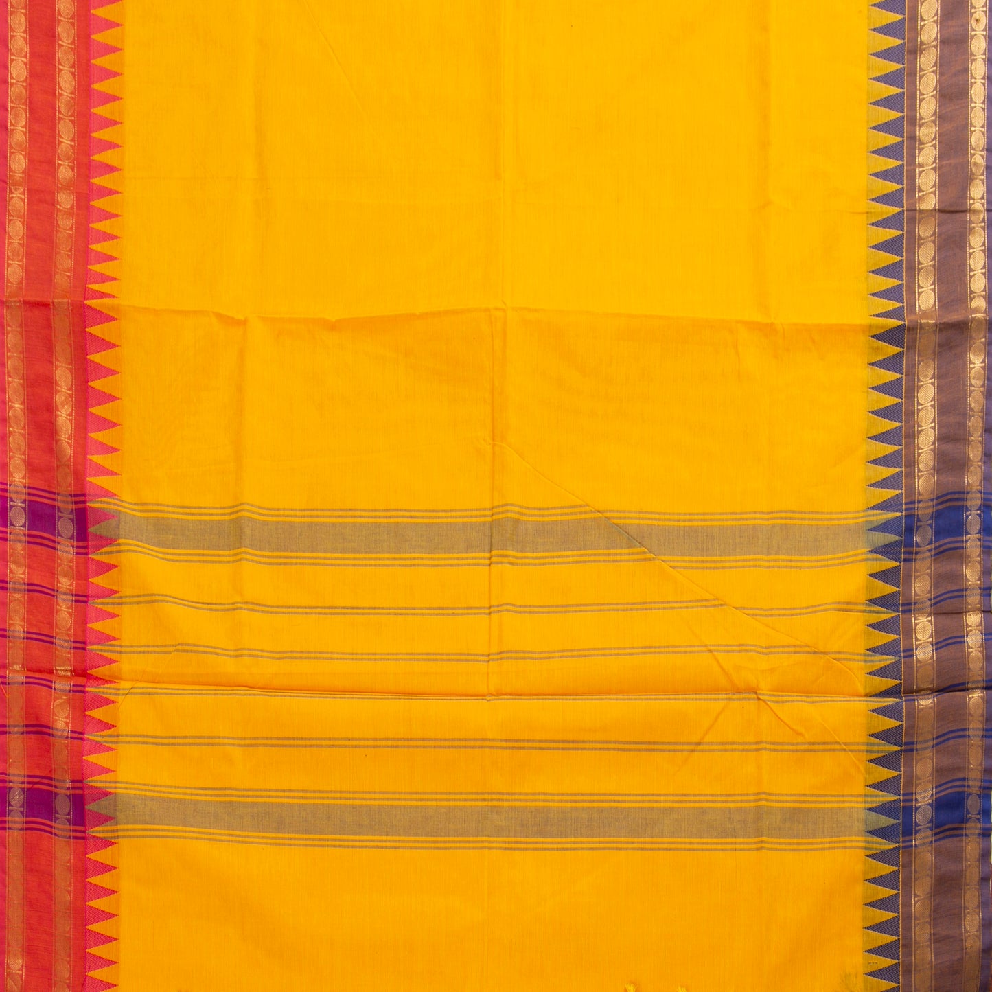 Yellow Kanchi Cotton Saree Ganga Jamuna Border PV MM KC 110 - Cotton Saree - Panjavarnam PV MM KC 110