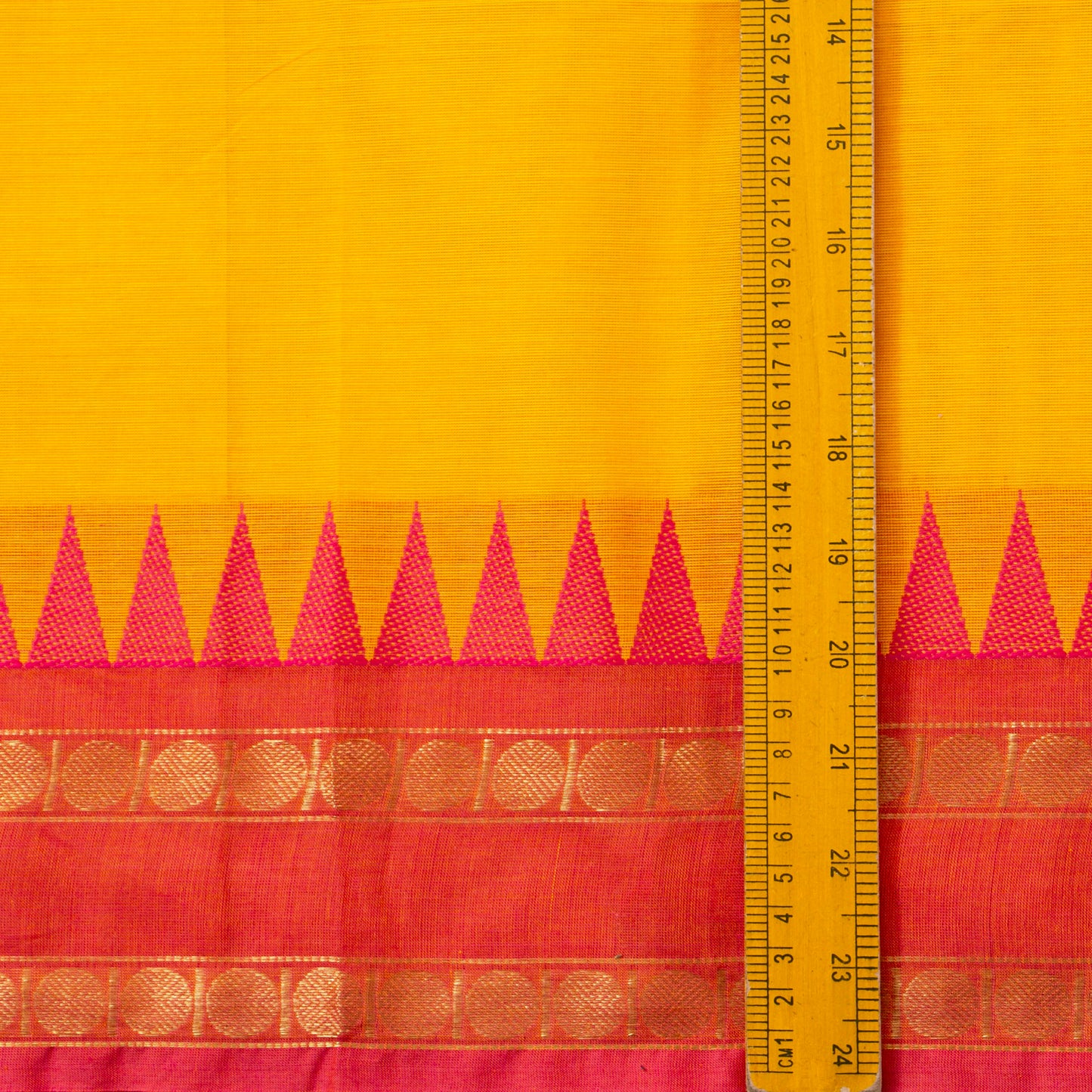 Yellow Kanchi Cotton Saree Ganga Jamuna Border PV MM KC 110 - Cotton Saree - Panjavarnam PV MM KC 110