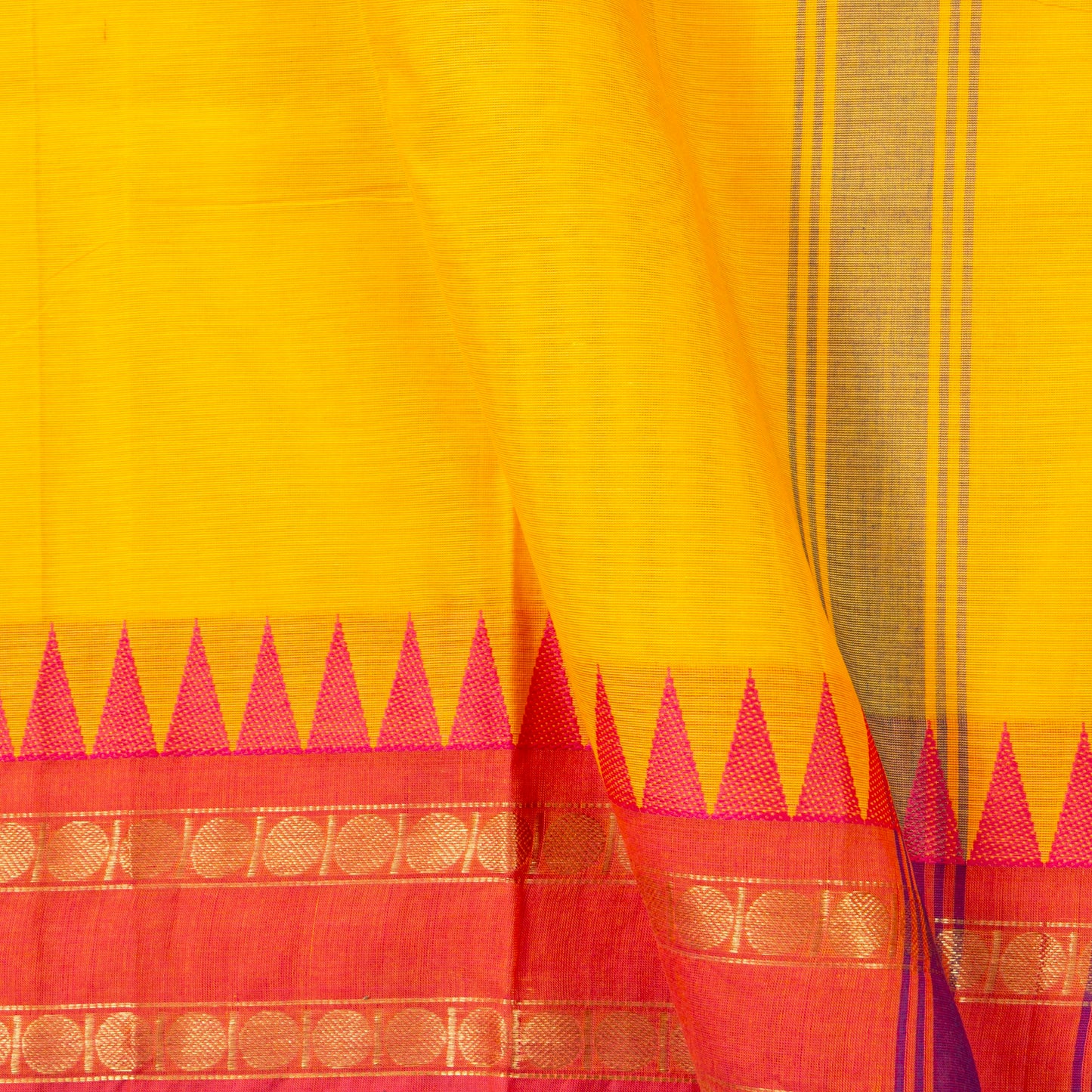 Yellow Kanchi Cotton Saree Ganga Jamuna Border PV MM KC 110 - Cotton Saree - Panjavarnam PV MM KC 110