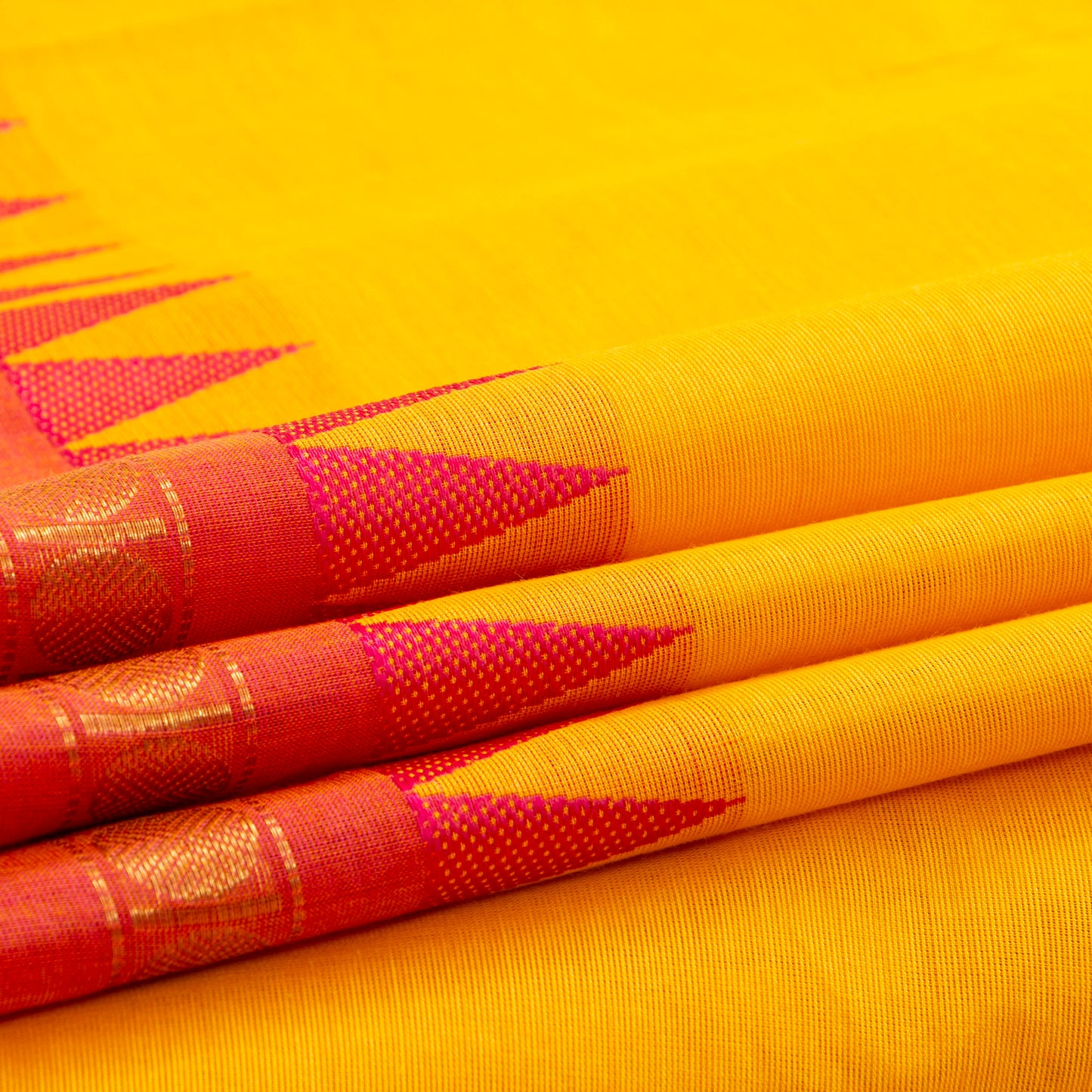 Yellow Kanchi Cotton Saree Ganga Jamuna Border PV MM KC 110 - Cotton Saree - Panjavarnam PV MM KC 110
