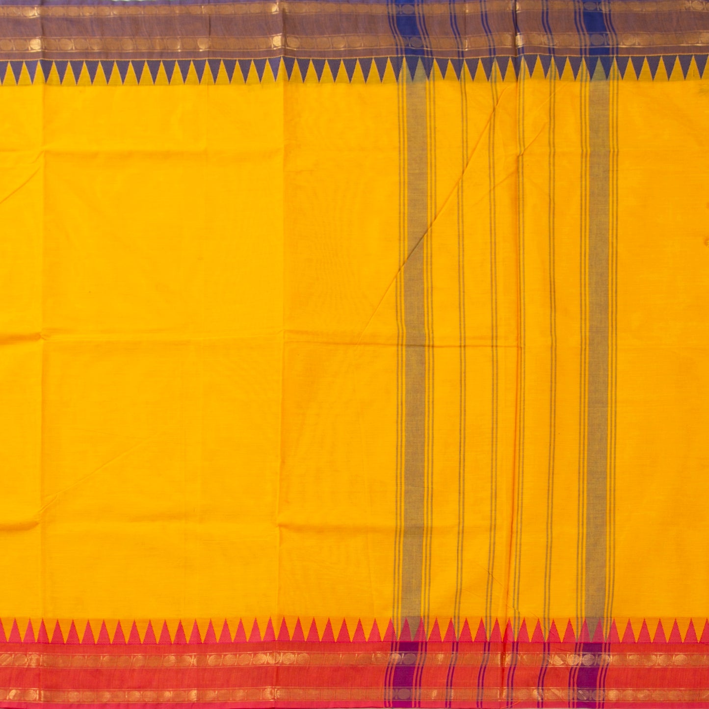 Yellow Kanchi Cotton Saree Ganga Jamuna Border PV MM KC 110 - Cotton Saree - Panjavarnam PV MM KC 110