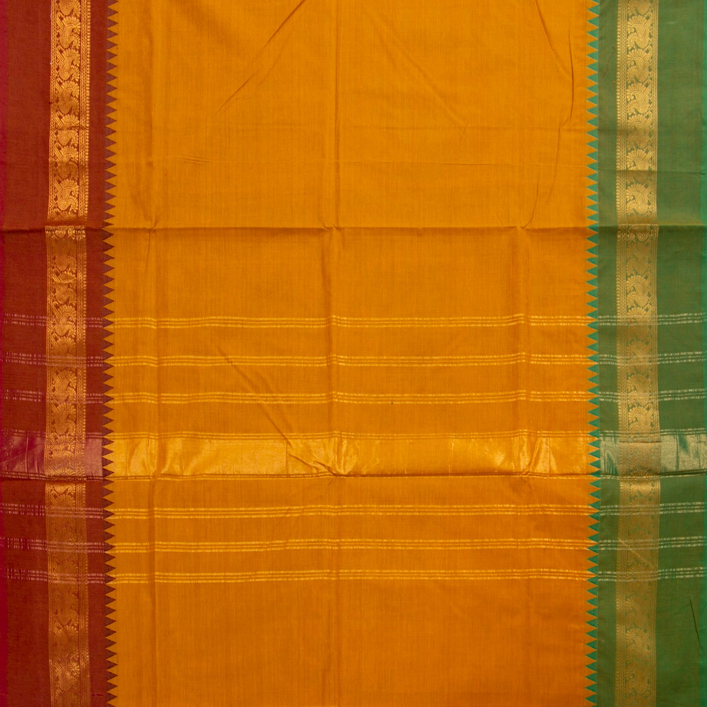 Yellow Kanchi Cotton Saree Ganga Jamuna Border PV MM KC 124 - Cotton Saree - Panjavarnam PV MM KC 124