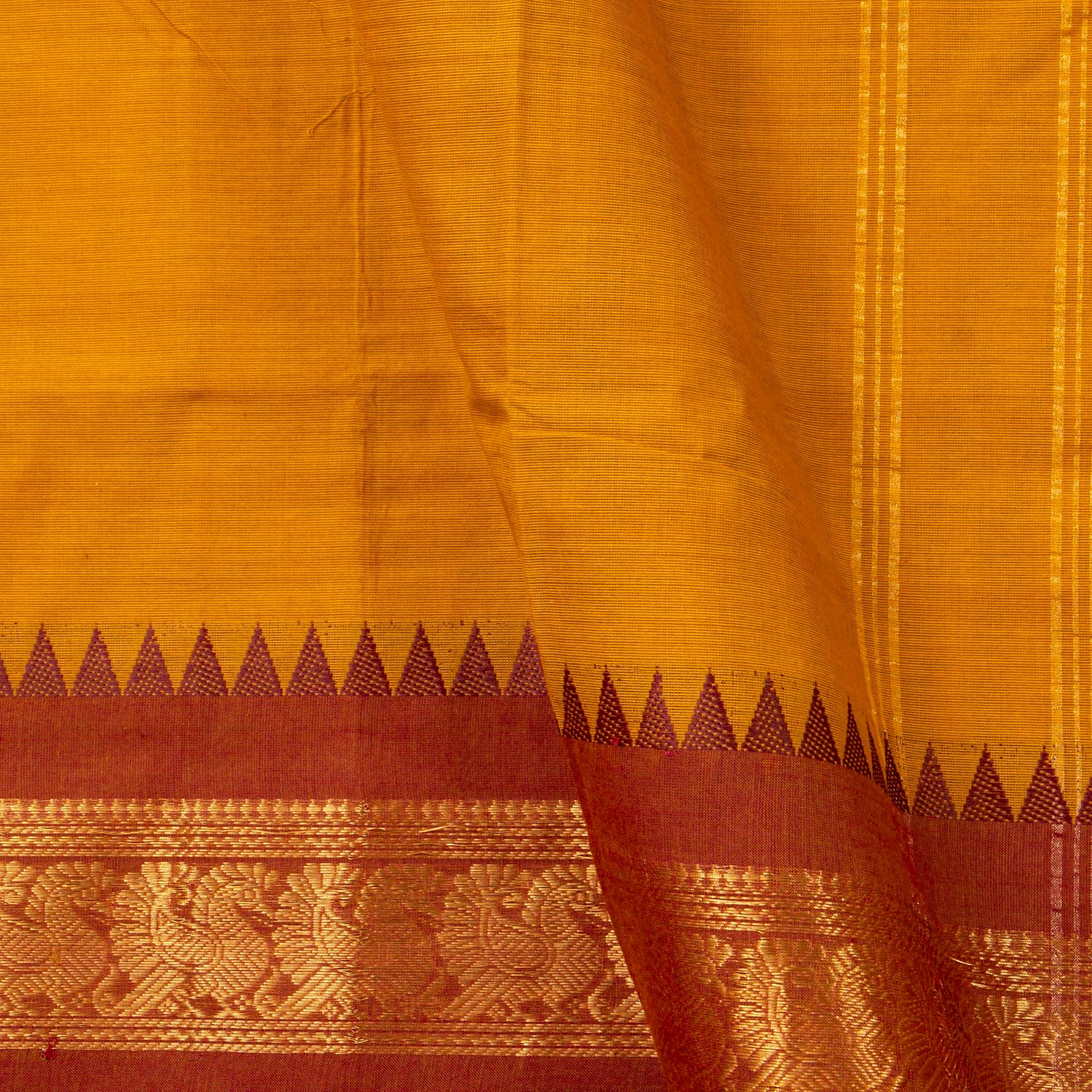 Yellow Kanchi Cotton Saree Ganga Jamuna Border PV MM KC 124 - Cotton Saree - Panjavarnam PV MM KC 124