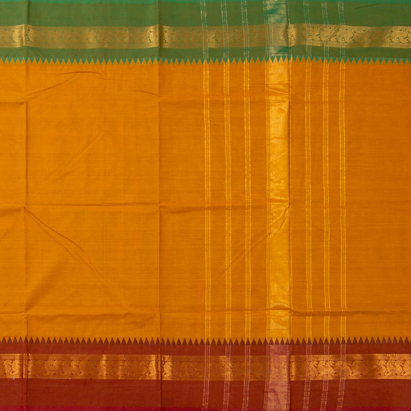 Yellow Kanchi Cotton Saree Ganga Jamuna Border PV MM KC 124 - Cotton Saree - Panjavarnam PV MM KC 124