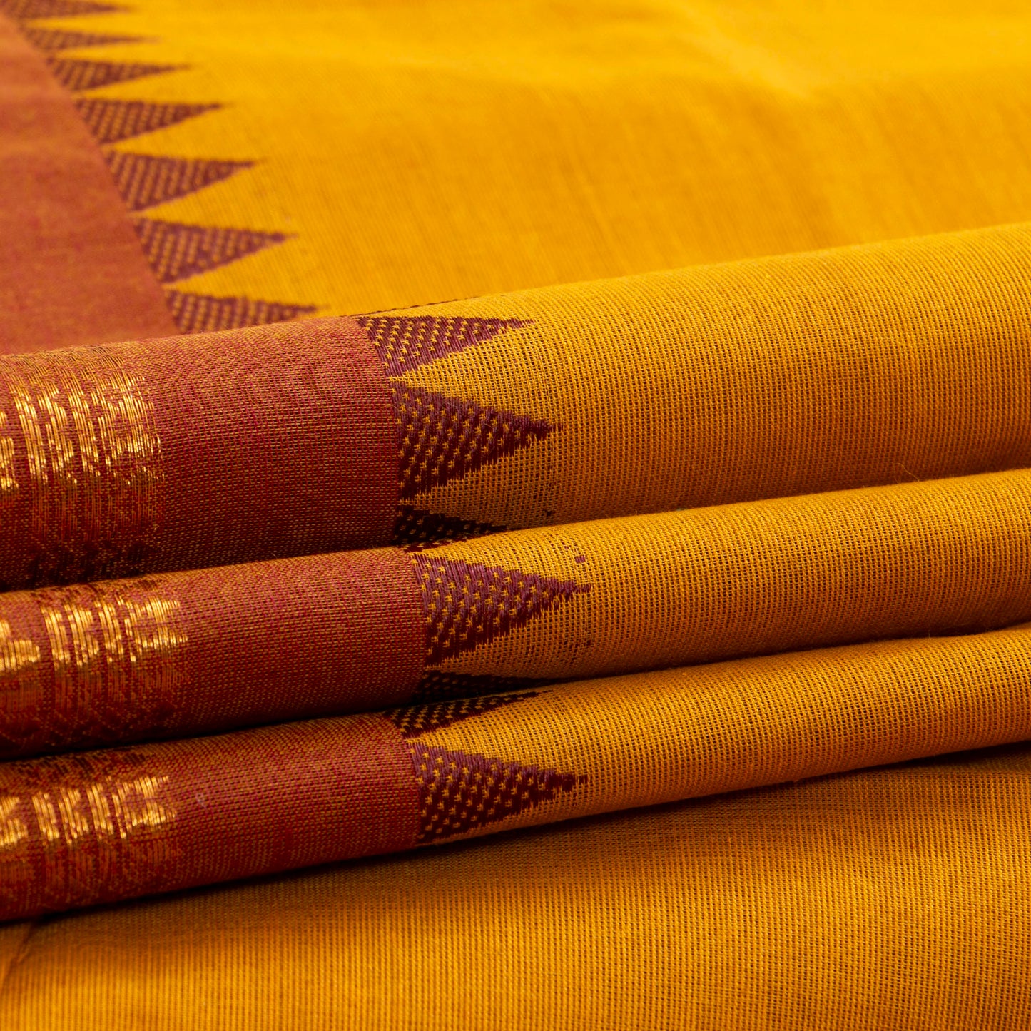 Yellow Kanchi Cotton Saree Ganga Jamuna Border PV MM KC 124 - Cotton Saree - Panjavarnam PV MM KC 124