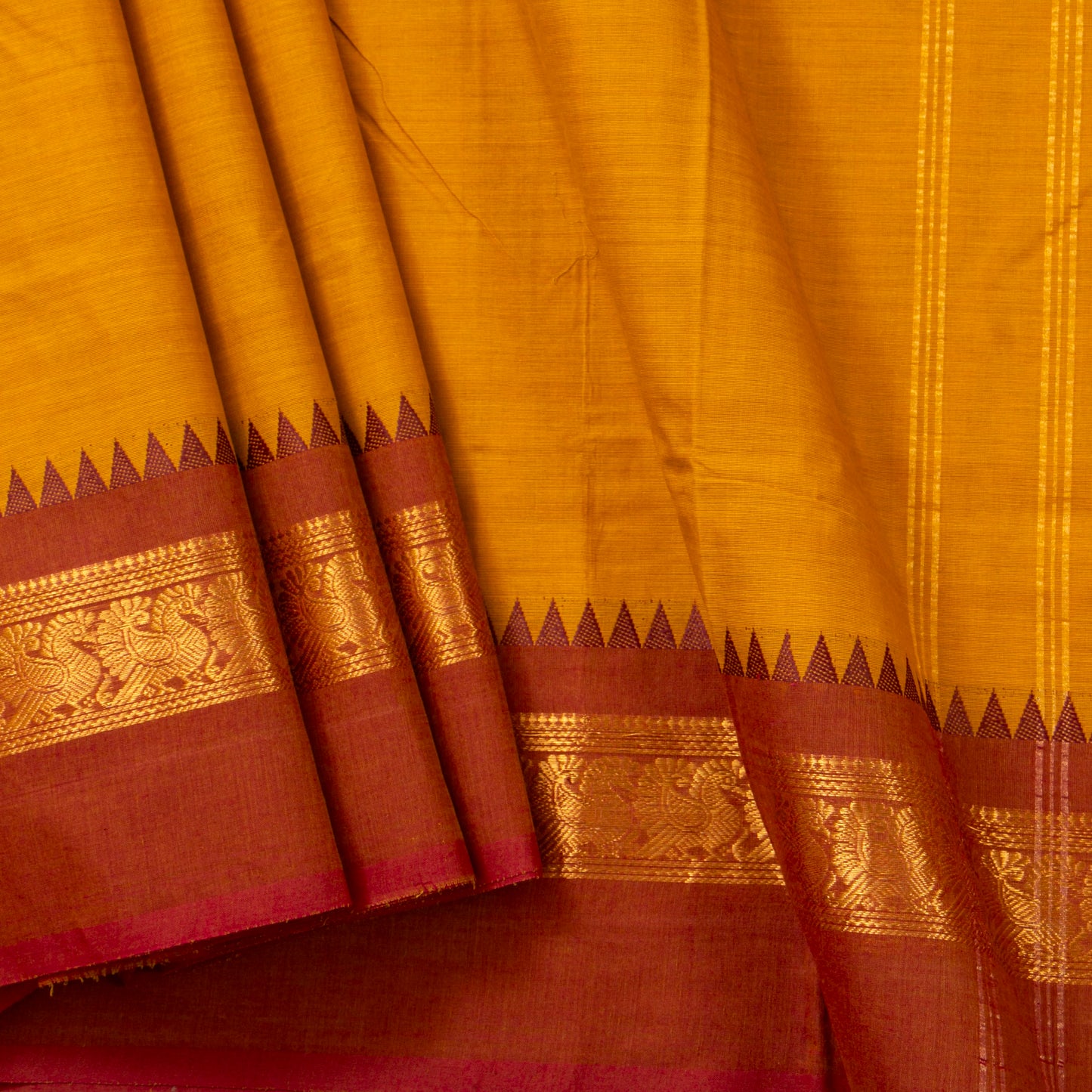 Yellow Kanchi Cotton Saree Ganga Jamuna Border PV MM KC 124 - Cotton Saree - Panjavarnam PV MM KC 124