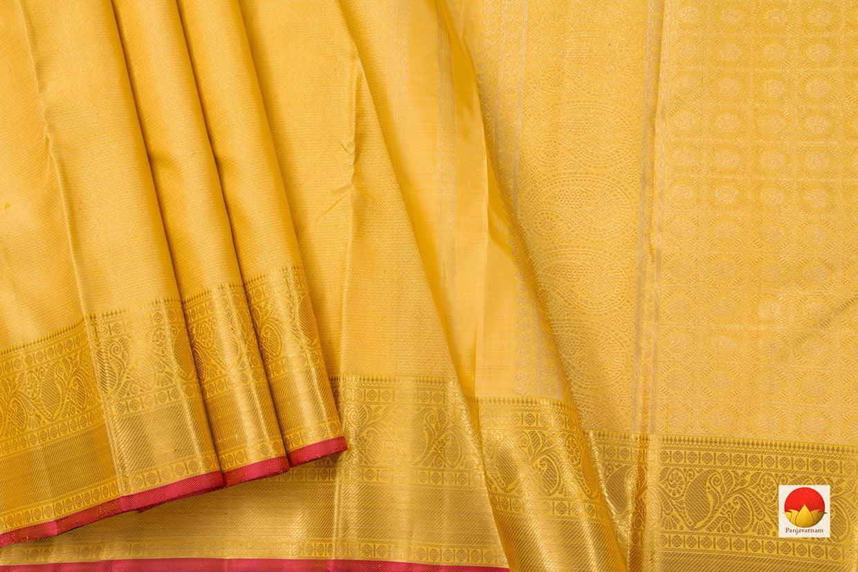 Yellow Kanchipuram Silk Saree Handwoven Pure Silk Pure Zari For Wedding Wear PV NYC 755 - Silk Sari - Panjavarnam PV NYC 755