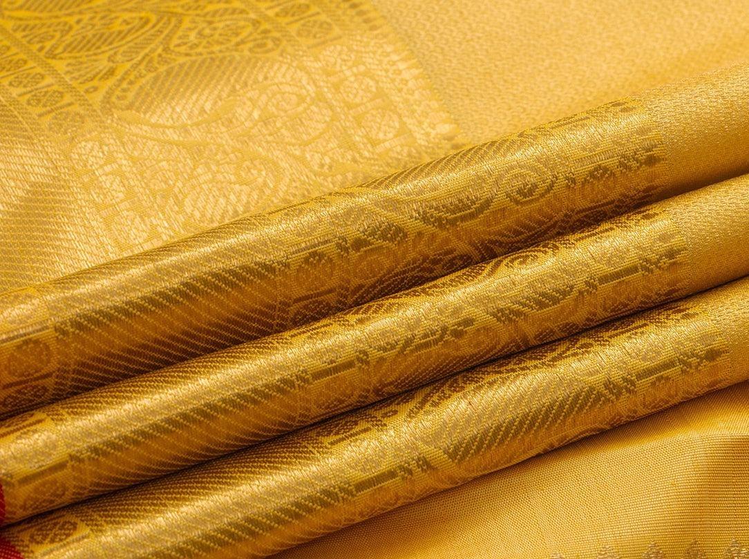 Yellow Kanchipuram Silk Saree Handwoven Pure Silk Pure Zari For Wedding Wear PV NYC 755 - Silk Sari - Panjavarnam PV NYC 755