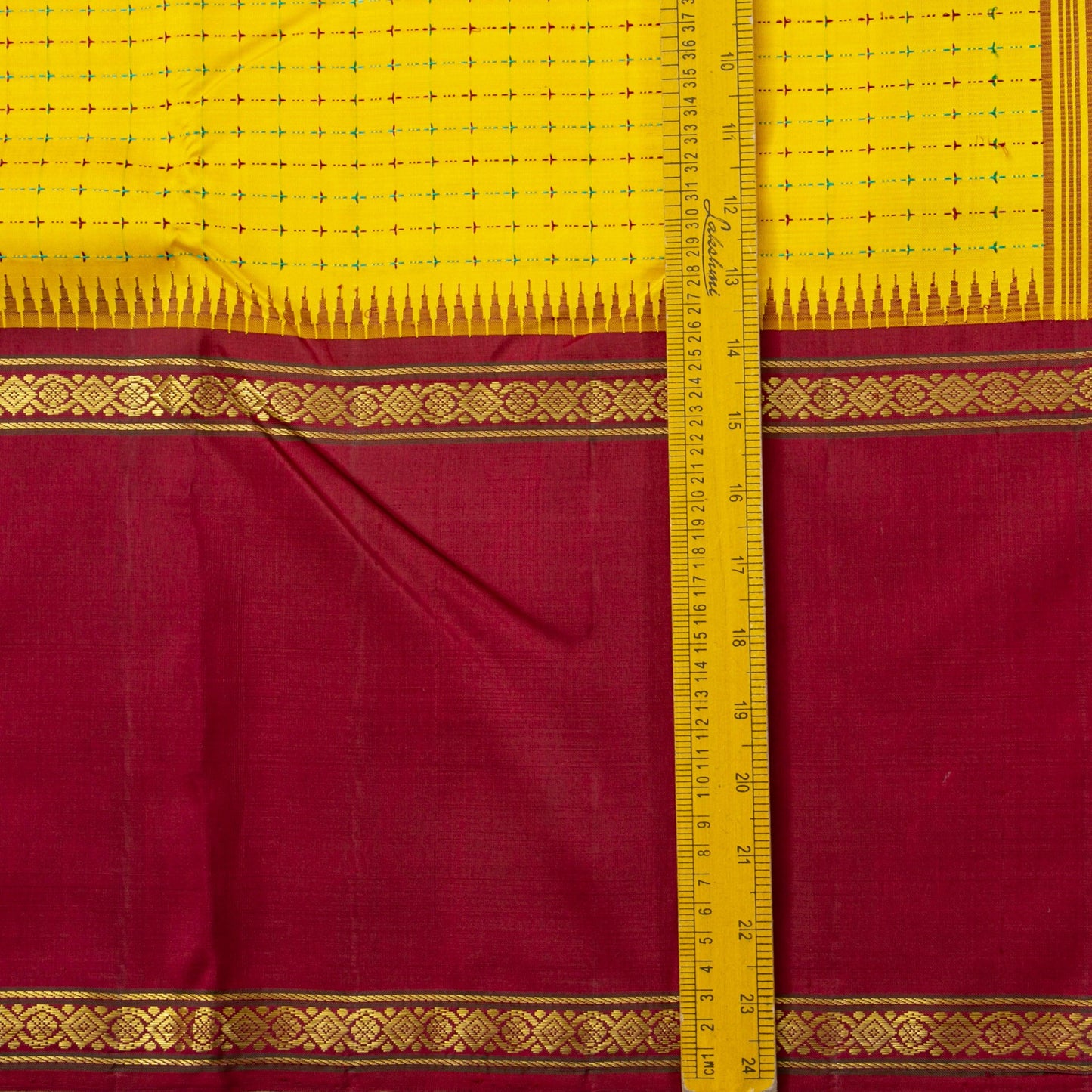 Yellow Kanchipuram Silk Saree With Ganga Jamuna Border For Festive Wear PV NYC 1443 - Silk Sari - Panjavarnam PV NYC 1443