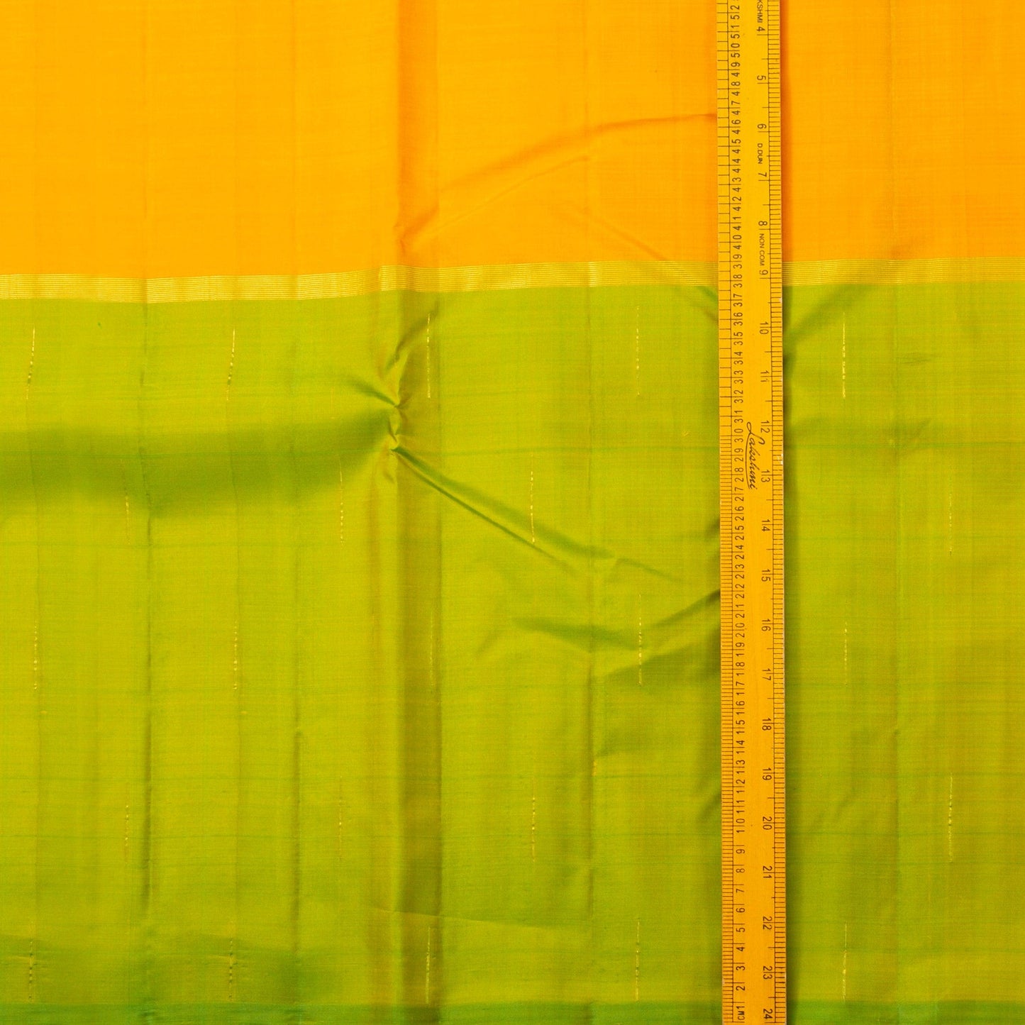 Yellow, Peach And Green Mubbagam Kanchipuram Silk Saree For Festive Wear PV 2044 - Silk Sari - Panjavarnam PV 2044