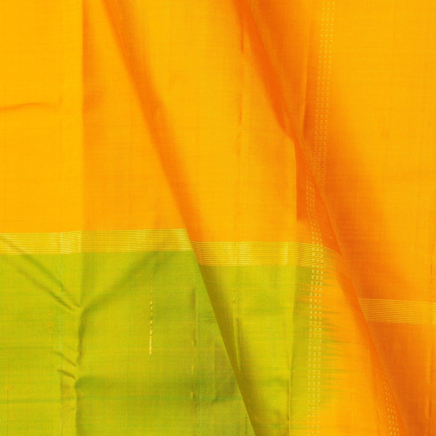 Yellow, Peach And Green Mubbagam Kanchipuram Silk Saree For Festive Wear PV 2044 - Silk Sari - Panjavarnam PV 2044