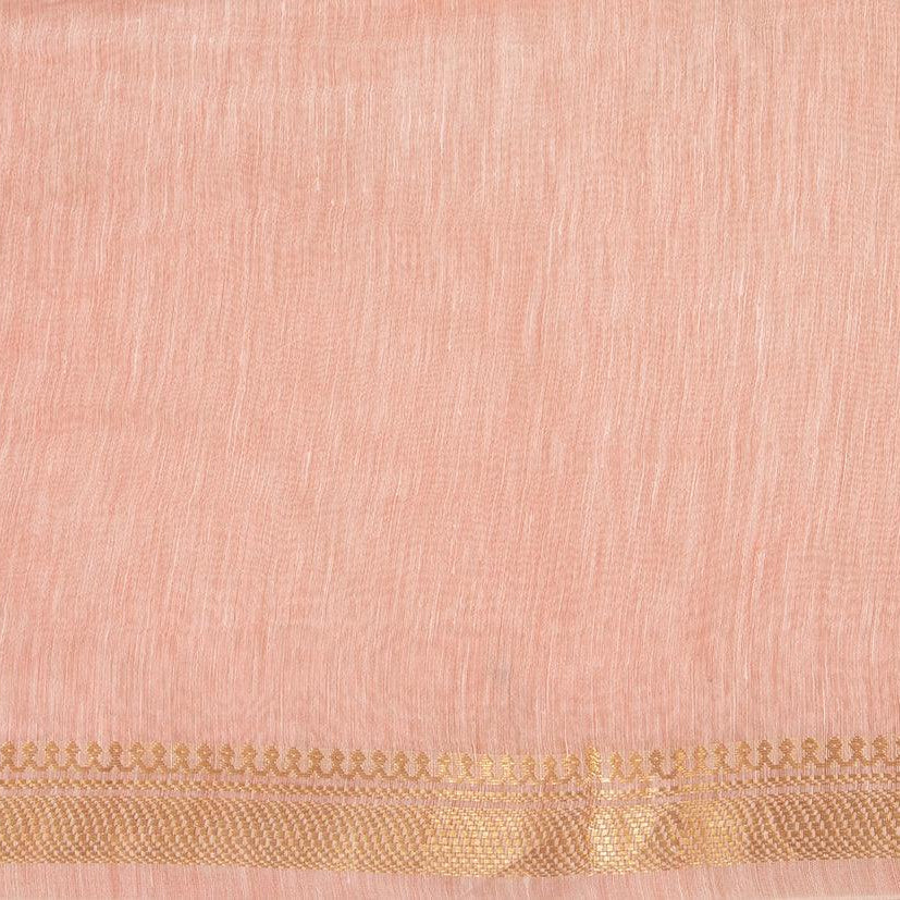 Baby Pink Linen Saree With Embroidery And Gold Zari Border - PL 936 B - Linen Sari - Panjavarnam PL 936 B