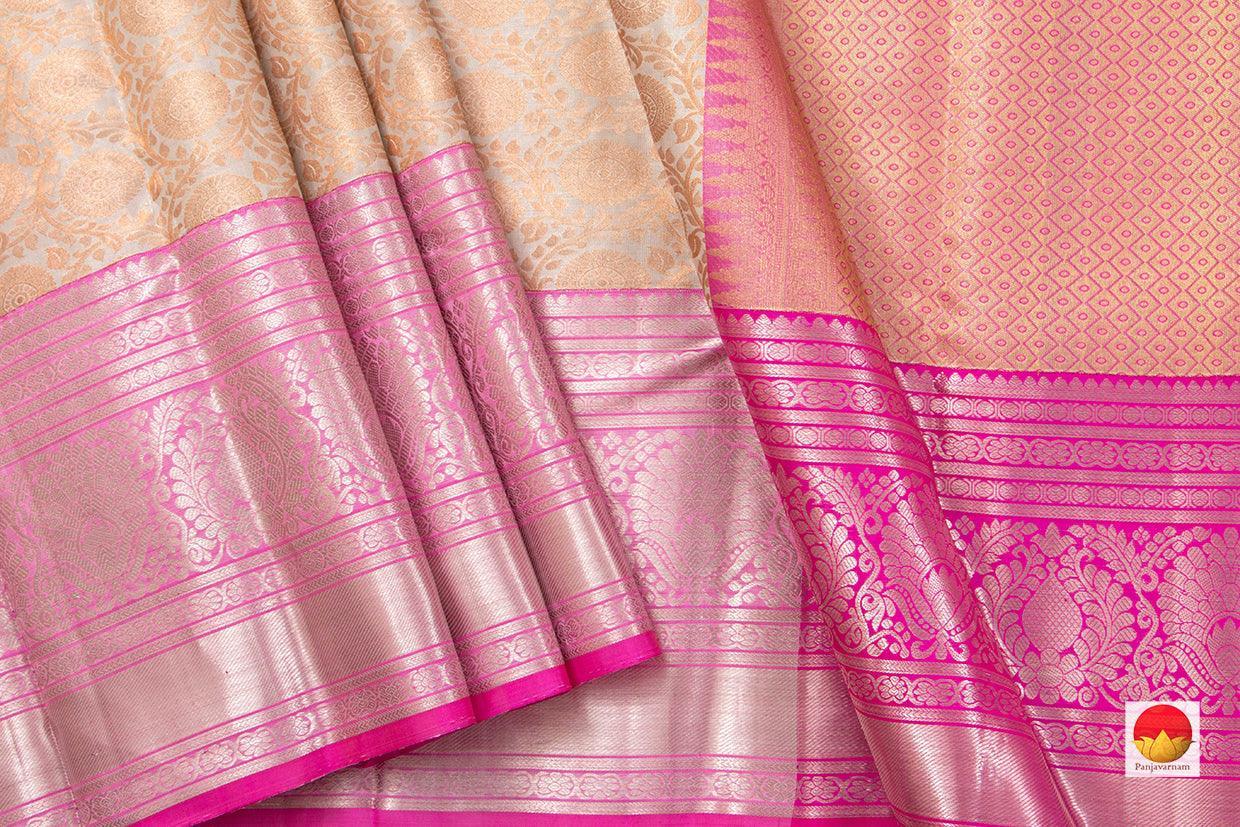 Beige Kanchipuram Tissue Silk Saree With Antique Zari Handwoven Pure Silk PV DA 05 - Dharmavaram Silk Saree - Panjavarnam PV DA 05