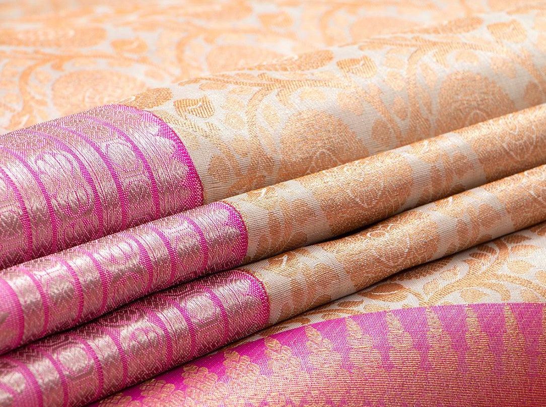 Beige Kanchipuram Tissue Silk Saree With Antique Zari Handwoven Pure Silk PV DA 05 - Dharmavaram Silk Saree - Panjavarnam PV DA 05