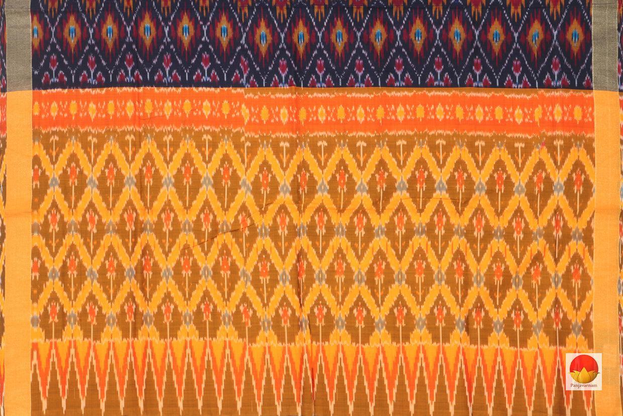Black And Yellow Pochampally Ikkat Silk Dupatta Geometric Pattern PVD 1004 - Dupattas - Panjavarnam PVD 1004