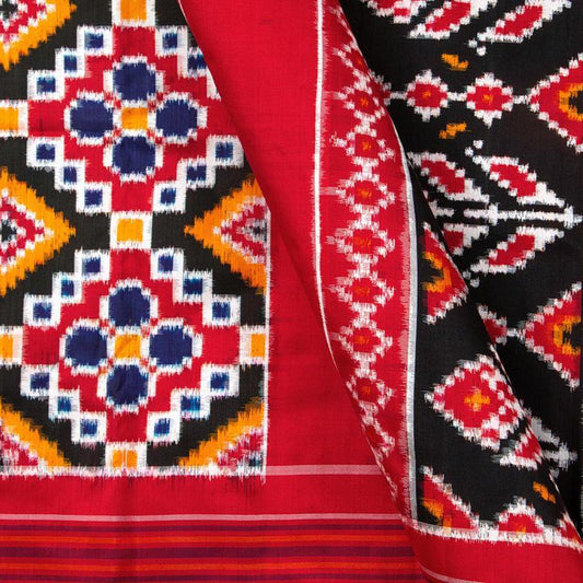 Black And Yellow Pochampally Silk Saree Double Ikkat Handwoven Pure Silk For Festive Wear PIK 296 - Apparel & Accessories - Panjavarnam PIK 296