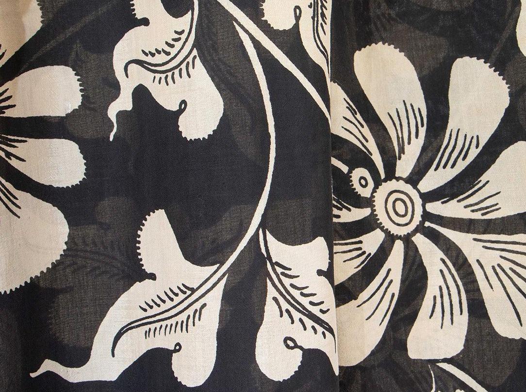 Black Floral Handpainted Kalamkari Mangalgiri Dupatta With Gold Zari Border PVD 1036 - Dupattas - Panjavarnam PVD 1036