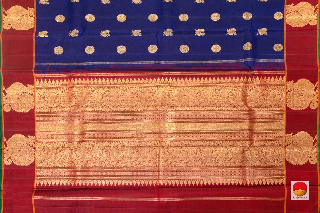 Blue And Maroon Kanchipuram Silk Saree Handwoven Pure Silk Pure Zari For Wedding Wear PV G 4293 - Silk Sari - Panjavarnam PV G 4293