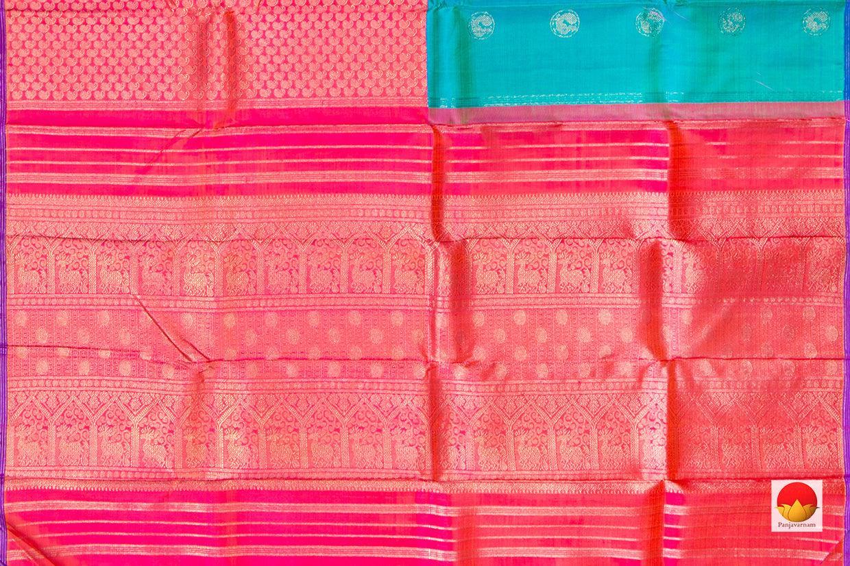 Blue And Pink Kanchipuram Half And Half Silk Saree Handwoven Pure Silk Pure Zari For Wedding Wear PV NYC 316 - Silk Sari - Panjavarnam PV NYC 316