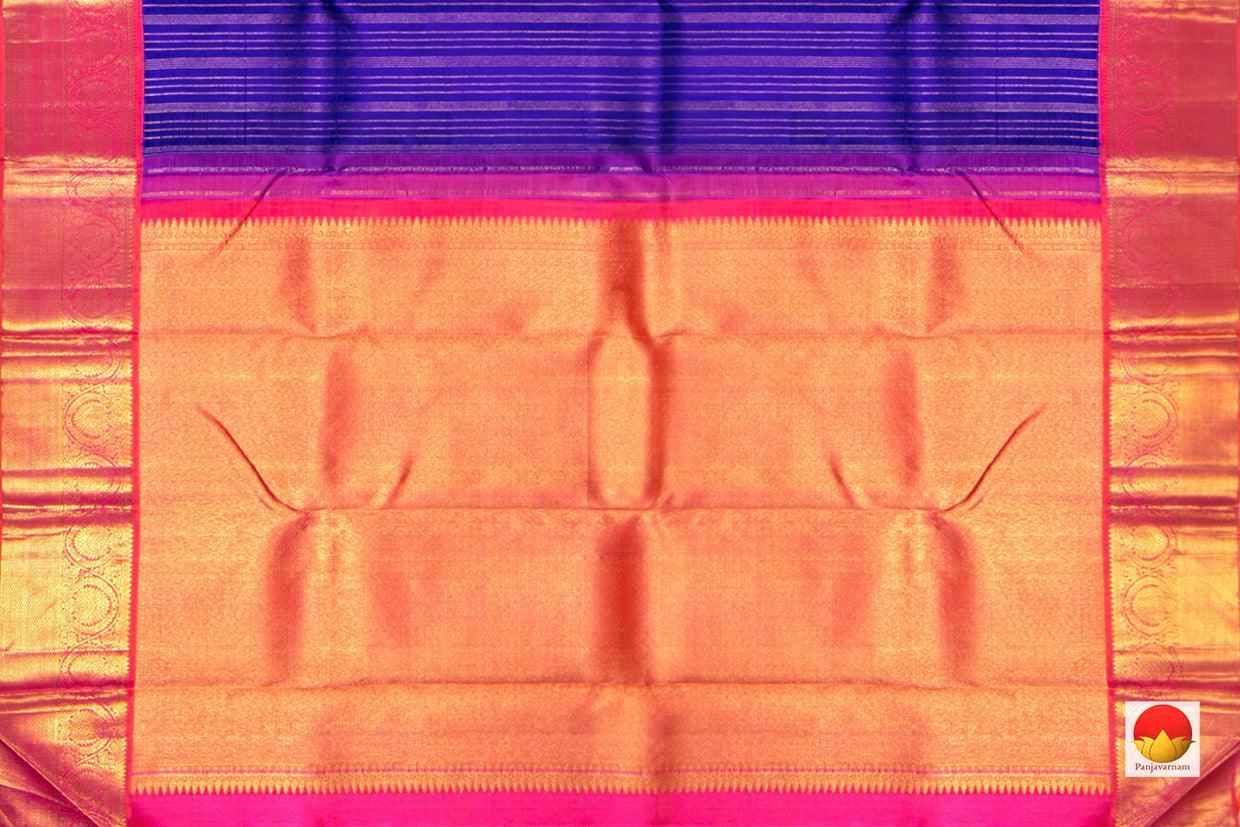 Blue And Pink Kanchipuram Silk Saree With Vertical Zari Stripes Handwoven Pure Silk Pure Zari For Festive Wear PV NYC 265 - Silk Sari - Panjavarnam PV NYC 265