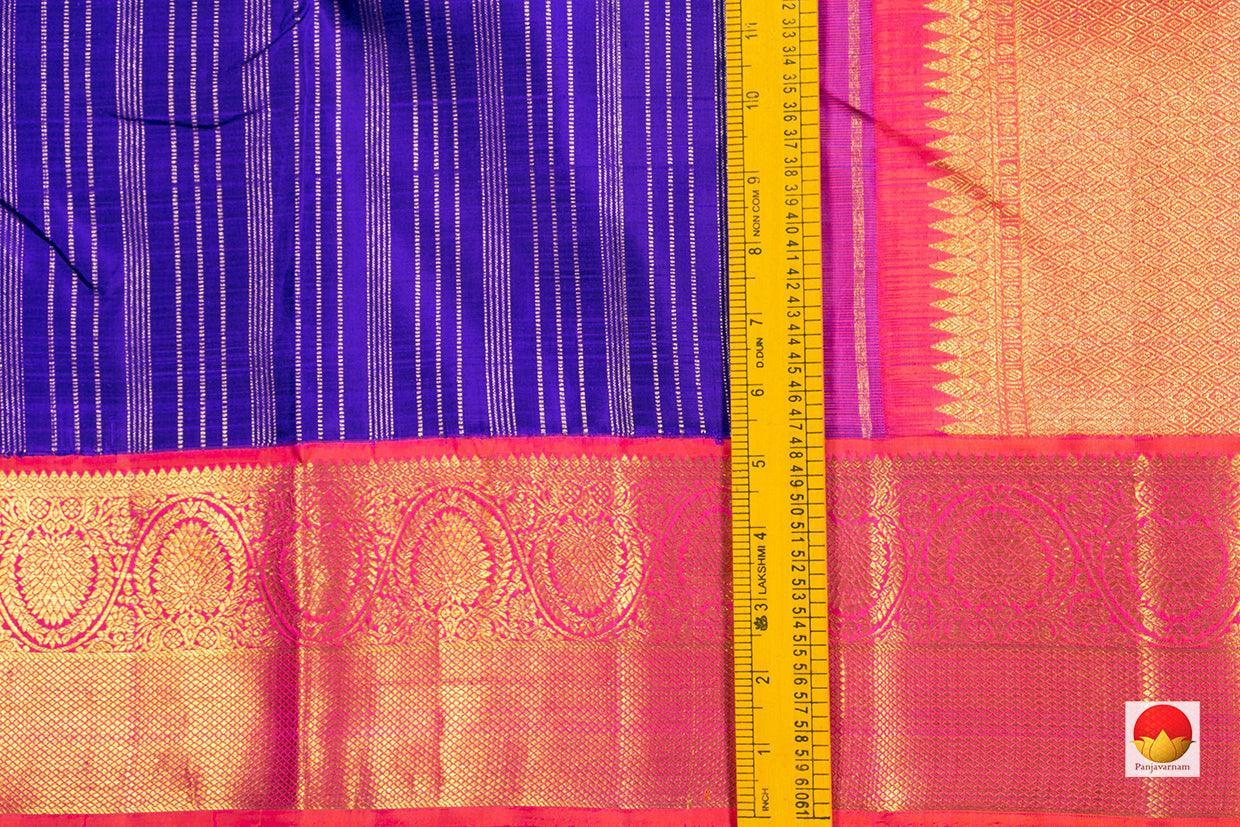 Blue And Pink Kanchipuram Silk Saree With Vertical Zari Stripes Handwoven Pure Silk Pure Zari For Festive Wear PV NYC 265 - Silk Sari - Panjavarnam PV NYC 265