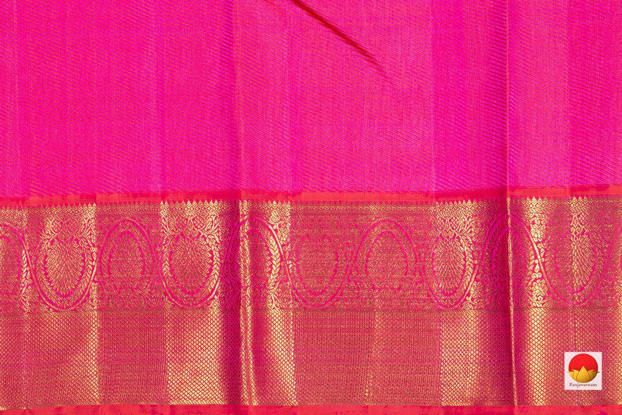 Blue And Pink Kanchipuram Silk Saree With Vertical Zari Stripes Handwoven Pure Silk Pure Zari For Festive Wear PV NYC 265 - Silk Sari - Panjavarnam PV NYC 265