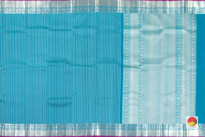 Blue Kanchipuram Silk Saree With Silver Zari Kamalam Motifs Handwoven Pure Silk Pure Zari For Festive Wear PV NYC 24 - Silk Sari - Panjavarnam