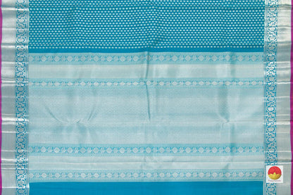 Blue Kanchipuram Silk Saree With Silver Zari Kamalam Motifs Handwoven Pure Silk Pure Zari For Festive Wear PV NYC 24 - Silk Sari - Panjavarnam