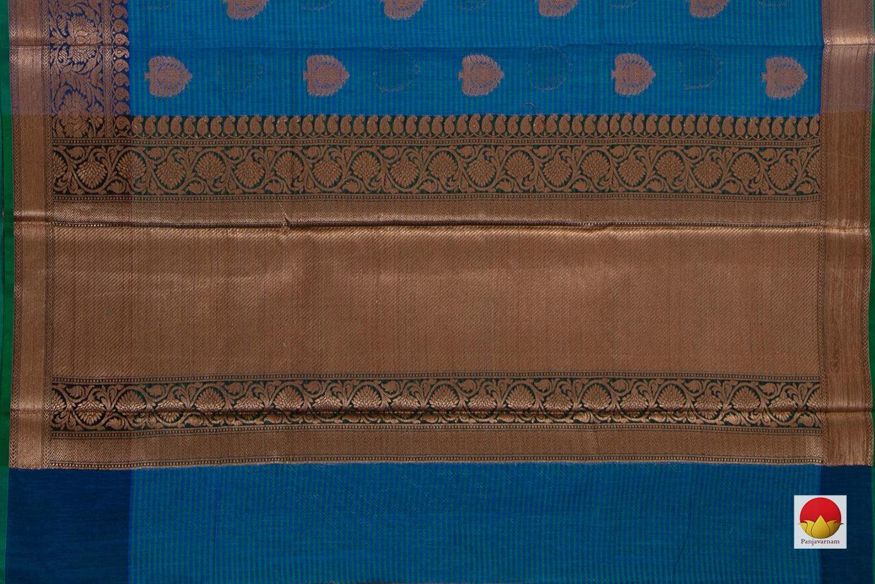 Cobalt Blue Banarasi Silk Cotton Saree With Antique And Brocade Blouse Handwoven For Festive Wear PSC 1235 - Silk Cotton - Panjavarnam
