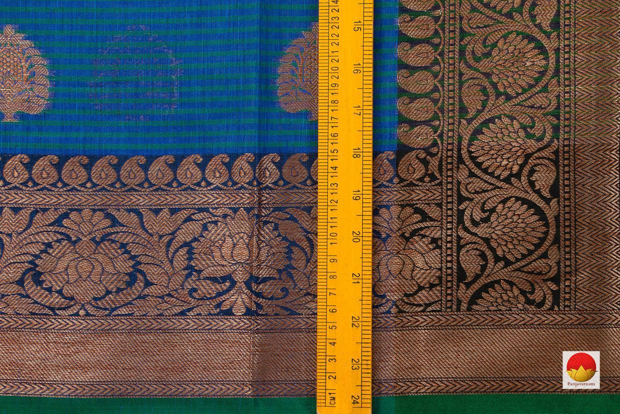 Cobalt Blue Banarasi Silk Cotton Saree With Antique And Brocade Blouse Handwoven For Festive Wear PSC 1235 - Silk Cotton - Panjavarnam PSC 1235