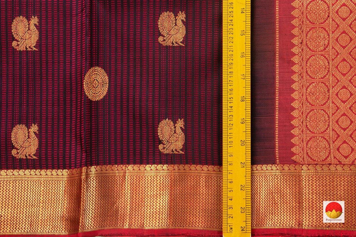Dark Purple Kanchipuram Silk Saree With Magenta Silk Thread Work Handwoven Pure Silk Pure Zari For Wedding Wear PV NYC 516 - Silk Sari - Panjavarnam PV NYC 516