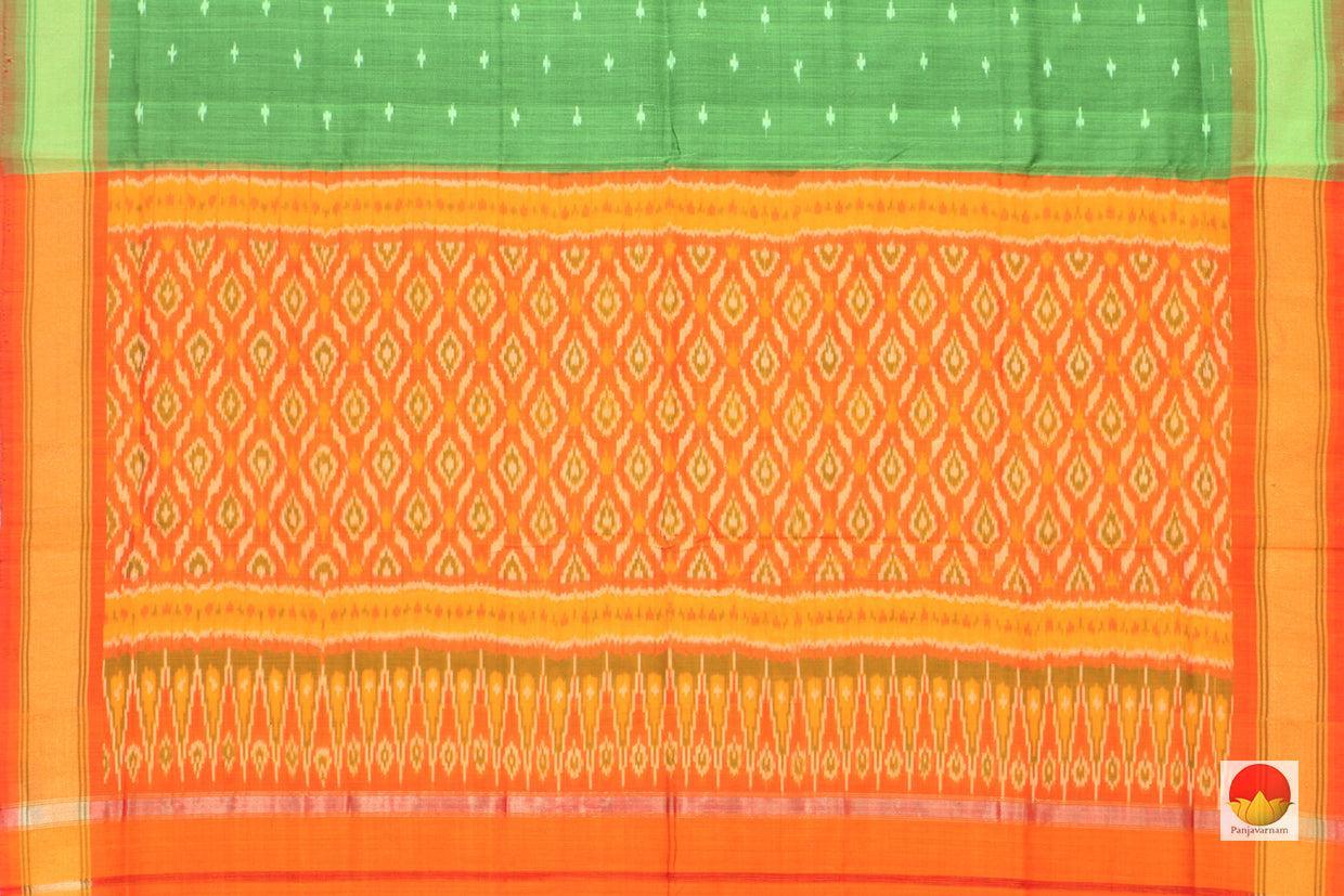 Green And Orange Pochampally Silk Dupatta - PVD 1053 - Dupattas - Panjavarnam PVD 1053