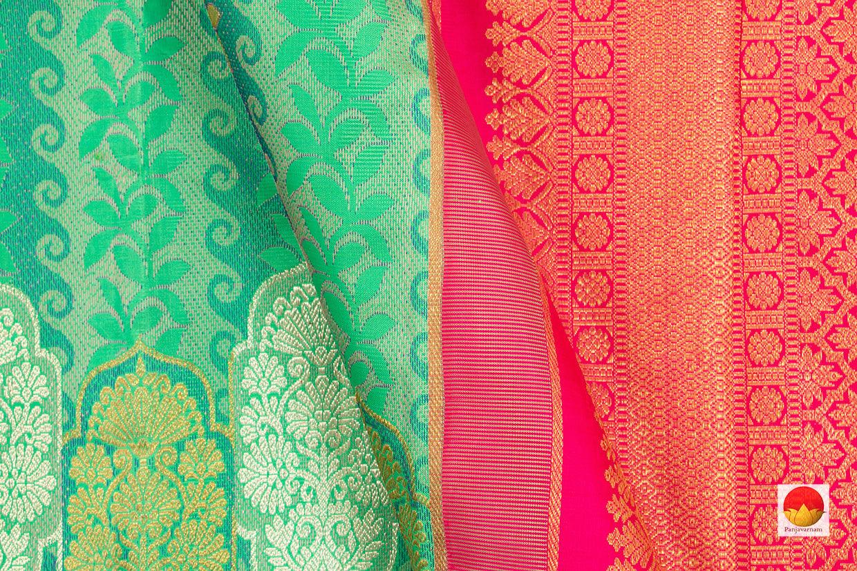 Green And Pink Kanchipuram Silk Saree With Silver Zari Handwoven Pure Silk Pure Zari For Wedding Wear PV NYC 223 - Silk Sari - Panjavarnam PV NYC 223