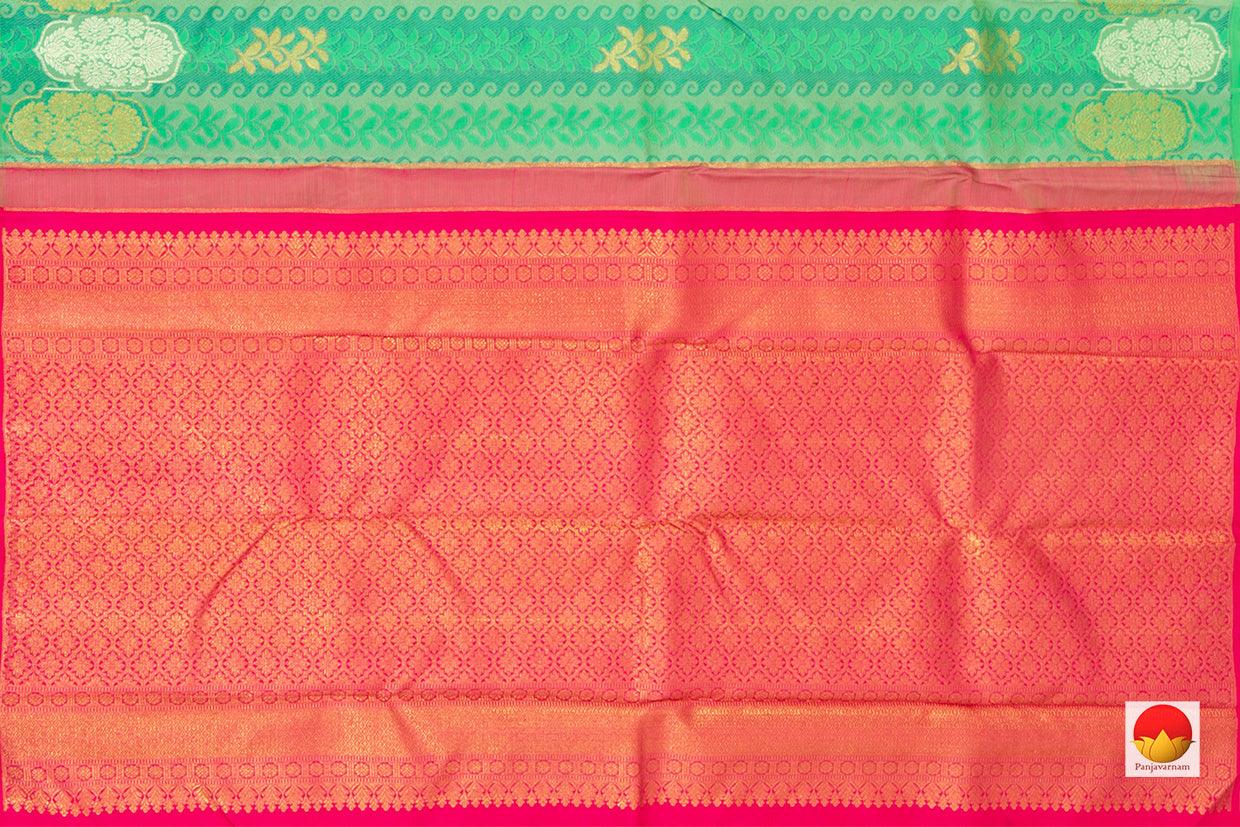Green And Pink Kanchipuram Silk Saree With Silver Zari Handwoven Pure Silk Pure Zari For Wedding Wear PV NYC 223 - Silk Sari - Panjavarnam PV NYC 223