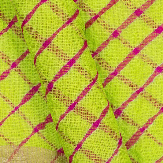 Green Bandhani Lehariya Kota Silk Saree Handwoven PV RJ 32 - Bandhani Silk - Panjavarnam PV RJ 32